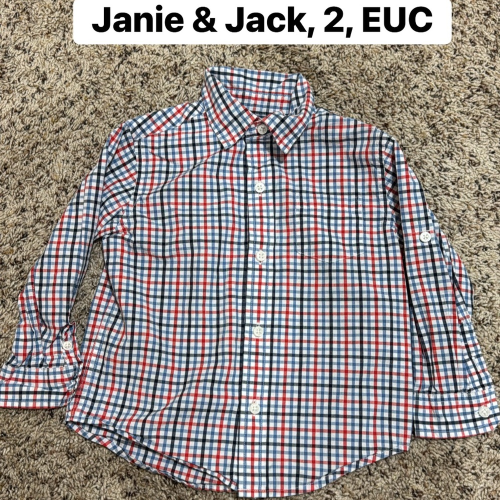 Janie and Jack Toddler Plaid Shirt - Red, Blue, White